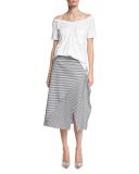 Striped Asymmetric A-Line Midi Skirt, Black/White