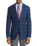 Plaid Wool-Cashmere Sport Coat, Teal/Blue