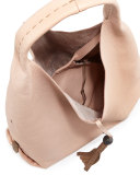 Draped Soft Leather Hobo Bag, Cream