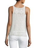 Zaylee Crochet Sleeveless Fringe-Hem Top, White