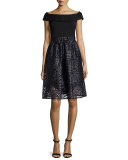 Off-the-Shoulder Combo Lace Cocktail Dress