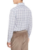 Windowpane-Check Long-Sleeve Sport Shirt, Blue