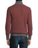 Textured Cashmere Quarter-Zip Sweater, Claret/Gray Flannel