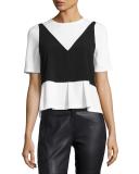 Short-Sleeve 2-in-1 Combo Popover Blouse, Black