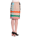 Ruffled Zigzag Pencil Skirt, Beige/Multi