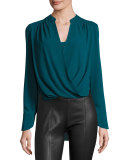 Jaklyn Surplice Top, Dark Teal
