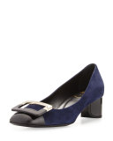 Decollette U-Cut Low-Heel Pump, Black/Navy