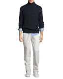 Cotton Drawstring Double-Pleated Pants, Light Beige