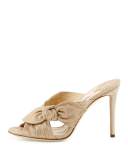 Keely Suede Bow 100mm Slide Sandal, Sand