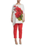 Large Flower Long Blouse, Plus Size