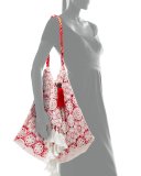 Sunset Crochet-Trim Tassel Beach Bag, Fiesta Red