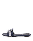 Pilgrim Jour Leather Flat Slide Sandal, Blue/Silver