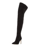 Bernadette Pointed-Toe Over-the-Knee Boot, Black