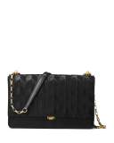Yasmeen Medium Chevron Leather Shoulder Bag, Black
