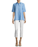 Penelope Grid-Print Blouse, Sail/Multi
