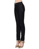 Rockstud-Trim Skinny Jeans, Navy Denim