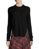 Mixed-Media Crewneck Top, Black/Gray Melange