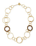 18K Gold & Wooden Circle Link Necklace with Diamonds, 27"L