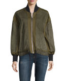 Stone Suede & Twill Bomber Jacket, Army Green