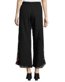 Tuscany Embroidered Linen Palazzo Pants 
