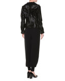 Sleeveless Organza Back-Zip Blouse, Black