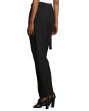 Side-Tie Straight-Leg Trousers, Black