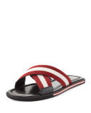 Bonks Men's Trainspotting-Stripe Fabric Slide Sandal, Red/White/Black