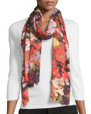 Demi Floral Voile Scarf, Red