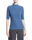 Macie Half-Sleeve Mock-Neck Cashmere Sweater, Blue Multi