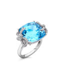 Diamond Bow 18k Gold Blue Topaz Ring