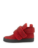 Men's Crystal-Studded High-Top Sneaker, Red