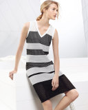 Striped Pointelle V-Neck Dress, Caviar/Bianco