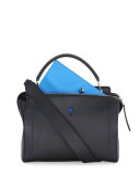 DOTCOM Medium Leather Satchel Bag, Black/Royal Blue