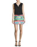 Sleeveless Split-Neck Blouse, Black