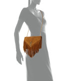 Monogram Medium Suede Fringe Crossbody Bag, Tan