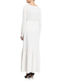 Lulchin Long-Sleeve Belted Maxi Dress, Ivory