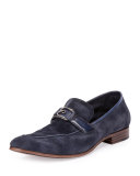 B Volute Suede & Leather Loafer, Navy