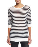Striped Linen-Blend Tee, Ink/Ivory