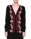 Zigzag Intarsia Button-Front Cardigan, Black