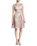 Spring Blossom Jacquard Fit-&-Flare Dress, Light Pink