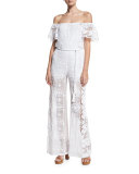 Brisa Lace Off-the-Shoulder Jumpsuit, Pure White