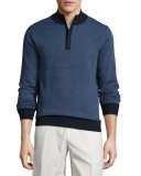 Sueded-Trim Quarter-Zip Sweater, Navy