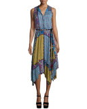 Sleeveless Patchwork Handkerchief Dress, Navy