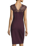 Rosaly Lace-Yoke Sheath Dress, Bordeaux