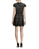 Sloane Cap-Sleeve Lace Dress, Caviar w/ Nude