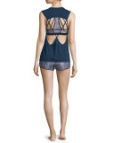 Aura Strappy-Back Performance Tank, Midnight Blue