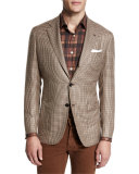 Houndstooth Two-Button Cashmere Jacket, Tan/Brown