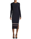 Long-Sleeve Stretch Jersey Midi Dress, Midnight