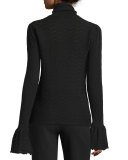 Long-Sleeve Textured Top, Black