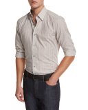 Melange Striped Sport Shirt, Tan